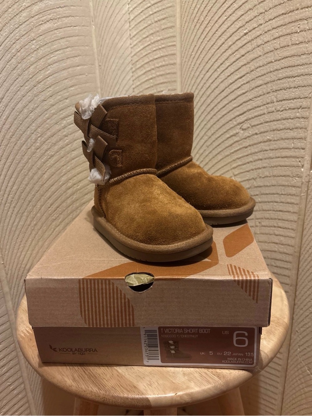 Koolaburra Toddlers' Chestnut Brown Suede Short Boots with Bow Trim